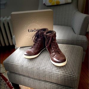 Stylish supportive TAOS booties in soft burnished brown leather